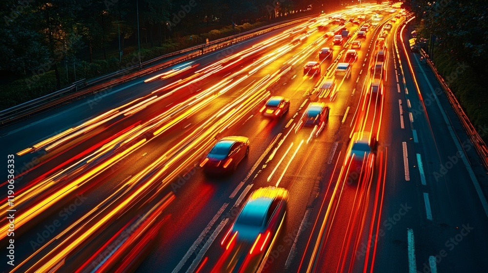 Poster Autonomous vehicle safety technologies ensuring seamless integration into urban traffic systems Stock Photo with side copy space