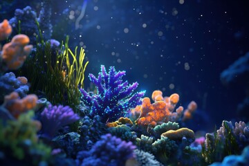 Obraz premium Photorealistic image of vibrant bioluminescent coral garden at night