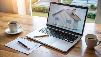 Fototapeta premium A home loan application with a laptop and papers scattered around , financial, home loan, financial,home loan