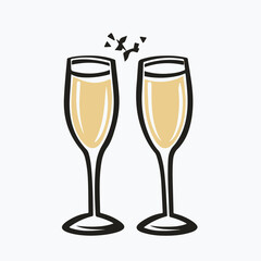 champagne Glasses simple graphic logo icon