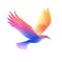 Obraz premium Colorful bird soaring, white background, freedom concept, logo design