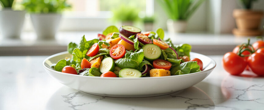 Vibrant healthy salad on kitchen counter, nutritious meal concept