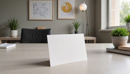Business card mockup on modern desk in minimal office, professional branding