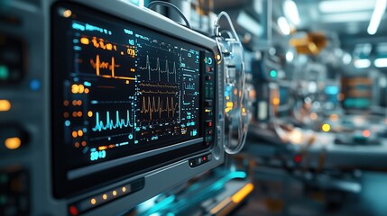 Obraz premium Advanced medical equipment in an ICU including a ventilator, heart rate monitor, and IV drip machine, emphasizing healthcare technology and patient care in critical settings.