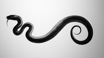 Obraz premium Black snake illustration with a coiled tail and detailed scales, symbolizing mystery, danger, and elegance, perfect for tattoo designs, logos, or dark-themed graphic projects.