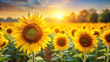 Obraz premium Bright Yellow Sunflowers in Field , natural world, bright yellow, natural world, bright yellow, flowers, sunflower field