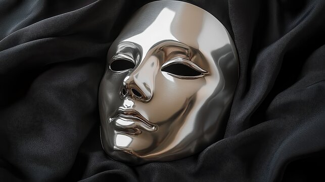  Sleek, minimalist silver mask with rounded edges and a polished metallic finish, perfect for elegant masquerade events or themed celebrations.