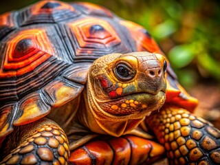 Obraz premium Macro Photography: Kenyan Tortoise Close-Up, East African Reptile, Shell Detail, Wildlife