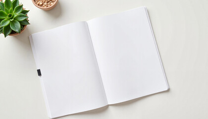 Blank page notebook mockup on minimalist table, modern workspace inspiration