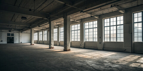 Obraz premium A Vast Dimly Lit and Empty Studio Space with Tall Ceilings for Creative Freedom