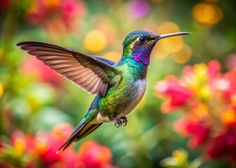 Fototapeta premium Magnificent Hummingbird, Eugenes fulgens, Costa Rica - Bokeh Background