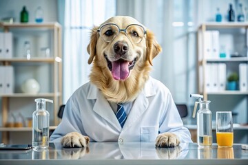 Clever Dog Scientist: Lab Coat, Glasses,  Science Experiment, Pet, Animal