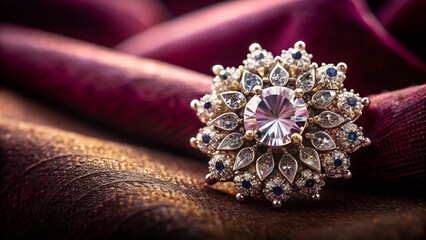 Obraz premium Close-up Candid Shot of a Sparkling Diamond Brooch on a Velvet Cushion