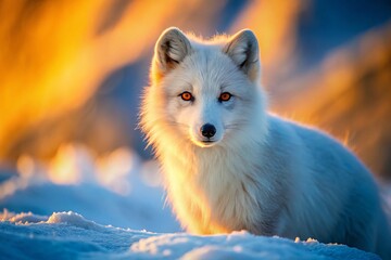 Naklejka premium Majestic Arctic Fox in Winter Wonderland: Striking Portrait with Copy Space