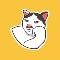 Mustache Cat Meme Sticker Vector Cute Illustration