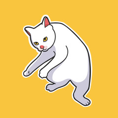 Silly White Cat Meme Sticker Vector Cute Illustration
