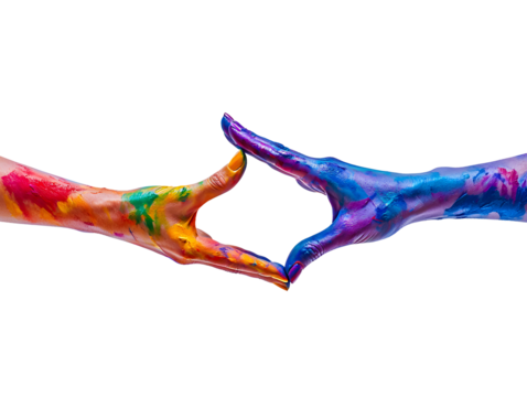 Vibrant Hands Touching in Colorful Paint Symbolizing Unity and Connection - Powered by Adobe