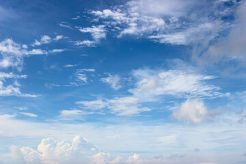Beautiful blue sky with soft white clouds for background.