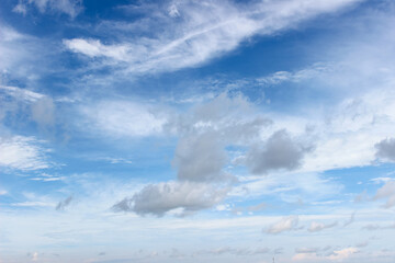 Beautiful blue sky with soft white clouds for background.