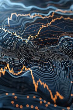 An intricate line graph depicting stock market behavior over time