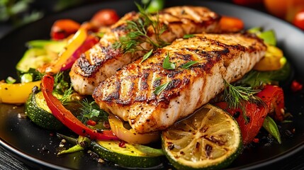 Fish dish fried fish fillet and vegetables