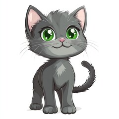 Obraz premium Grey kitten cartoon, happy, white background, playful, children's book illustration