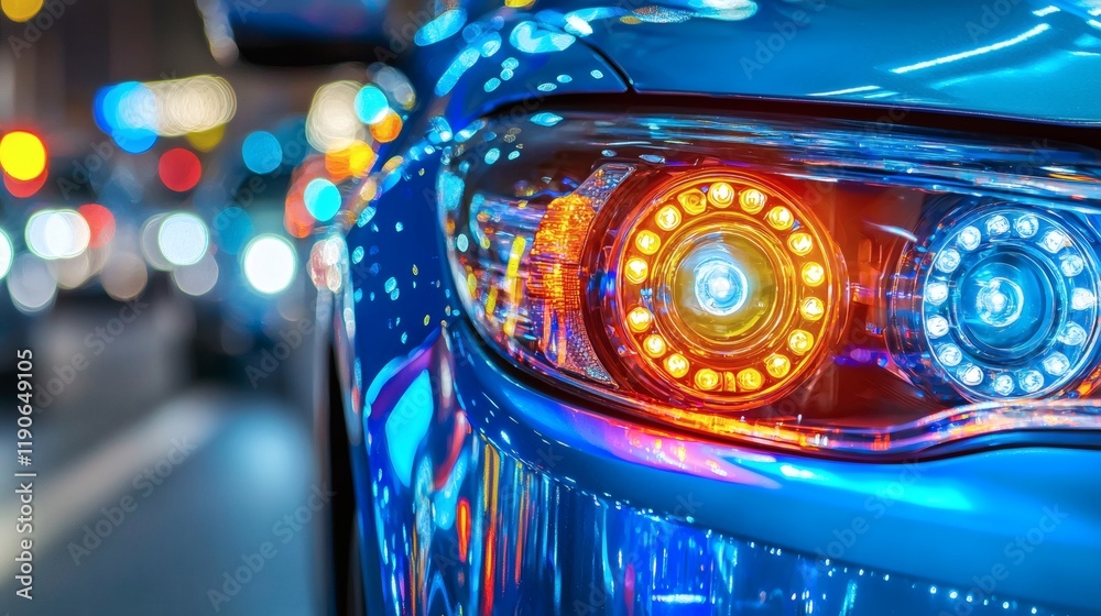Poster advanced vehicle components designed for adaptive headlights improving visibility and safety in nigh