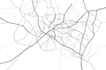Obraz premium Abstract black and white line map illustrating urban road networks