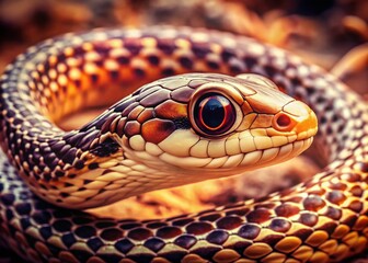 Obraz premium Close-up of Spotted Skaapsteker Snake, South African Venomous Reptile, Vintage Photography