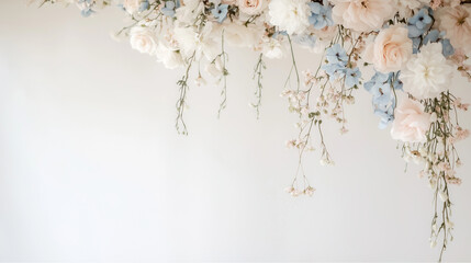 Floral Arch with Pink and Blue Blossoms on White Background