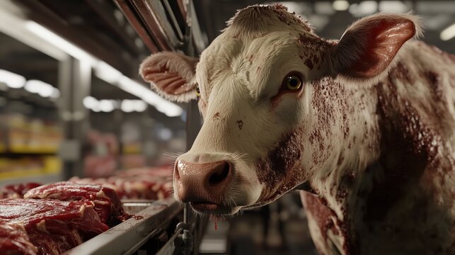 Exploring the journey from pasture to plate in a vibrant farm-to-market chain, showcasing the life cycle of meat production