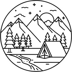 Scenic Camping Vectors in Line Art