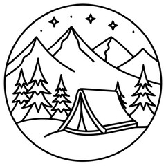 Scenic Camping Vectors in Line Art