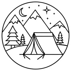 Scenic Camping Vectors in Line Art