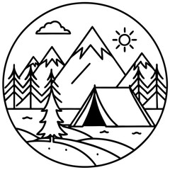 Scenic Camping Vectors in Line Art
