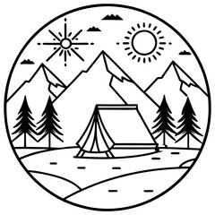 Scenic Camping Vectors in Line Art