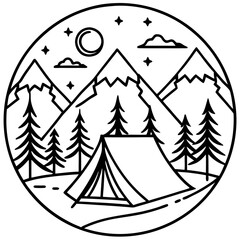Scenic Camping Vectors in Line Art