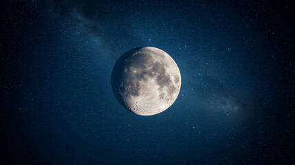 Fototapeta premium Crescent Moon in Starry Sky with Blue Background