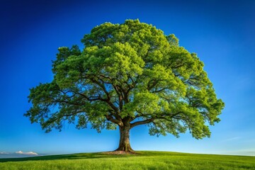 Majestic Oak Tree Against Vibrant Blue Sky - High Resolution Stock Photo