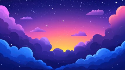 Fototapeta premium Vibrant Sunset Sky with Colorful Clouds and Twinkling Stars