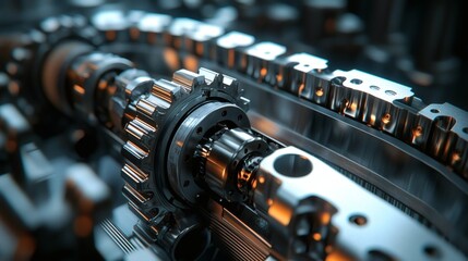 Fototapeta premium Automotive components showcased in an exploded view of a car engine detailing the interconnected systems and functionality Stock Photo with side copy space
