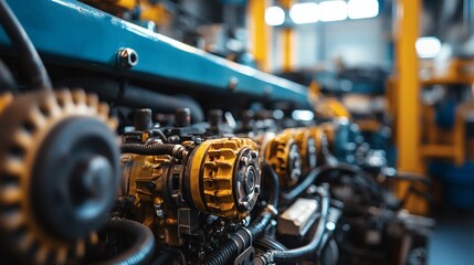 Fototapeta premium Automotive components showcased in an exploded view of a car engine detailing the interconnected systems and functionality Stock Photo with side copy space