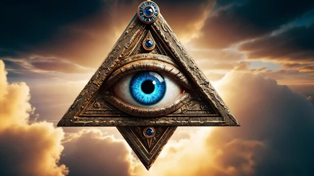 
The all-seeing eye, or radiant delta, is a Masonic symbol. The third eye shines in the sky. The eye of a god from heaven. All seeing eye