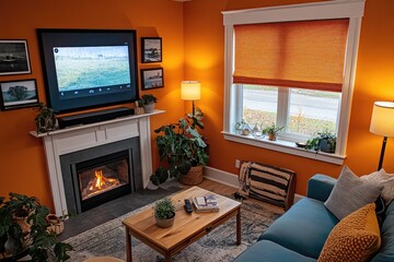 Cozy Modern Living Room Featuring a Fireplace and TV for Ultimate Relaxation