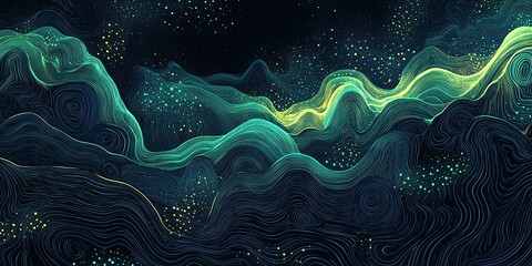 Obraz premium Abstract green and blue grainy texture blending on a black background, ideal for creative designs in a comic book style