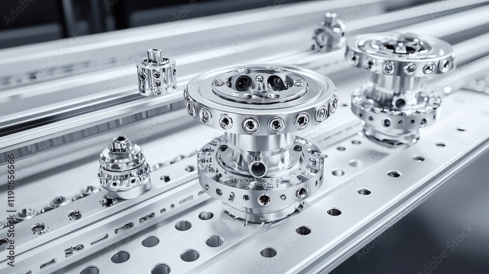 Aufkleber Automotive components during the assembly process in an automated line showcasing efficiency and technological advancement Stock Photo with side copy space