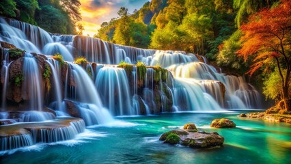 Obraz premium Majestic Waterfall Side View, High-Resolution Stock Photo with Alpha Channel