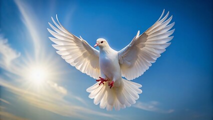 Fototapeta premium Majestic White Dove in Flight - Symbol of Peace and Hope