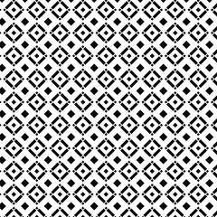 Black and white vector geometric seamless pattern with rhombuses, diamonds, squares, floral shapes, tiles