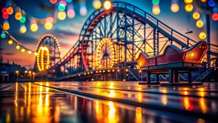 Coney Island Night Roller Coaster Ticket - Illuminated Amusement Park Ride